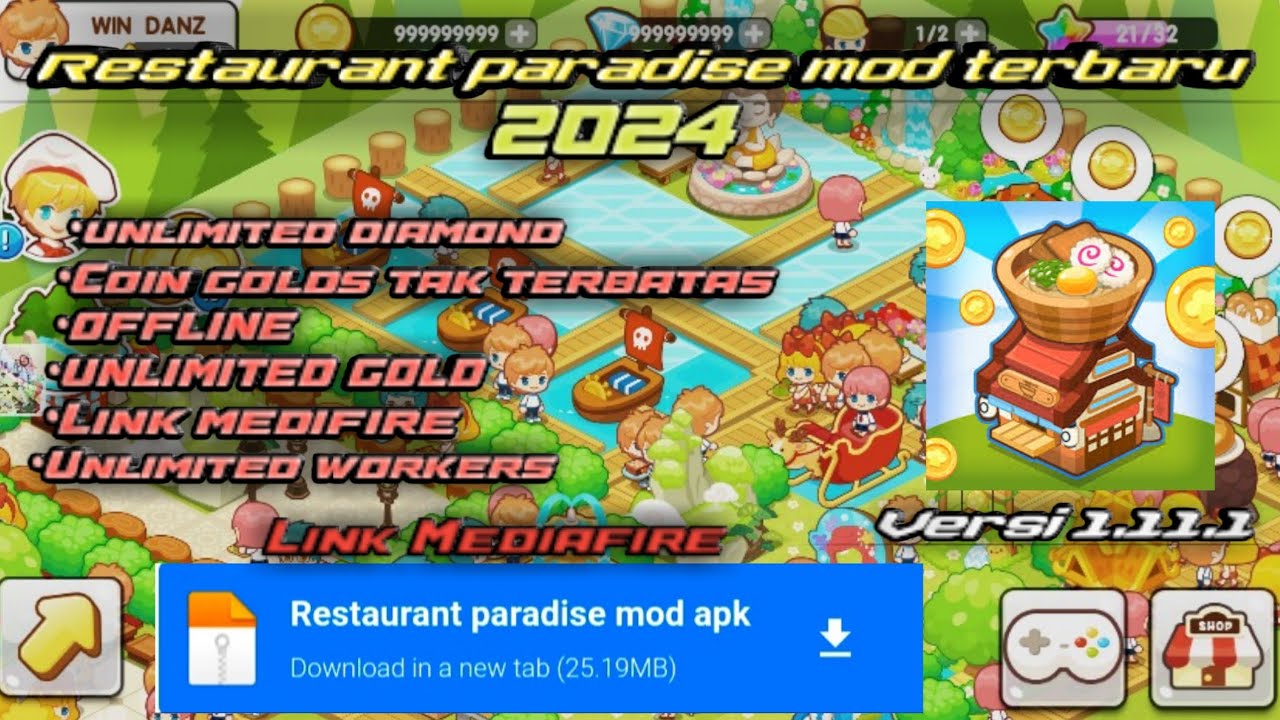 restaurant paradise mod apk terbaru 2024 versi 1.11.1 unlimited diamond