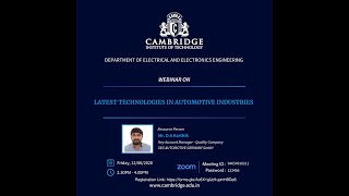 Webinar on "Latest Technologies in Automotive Industries" on 12/06/2020