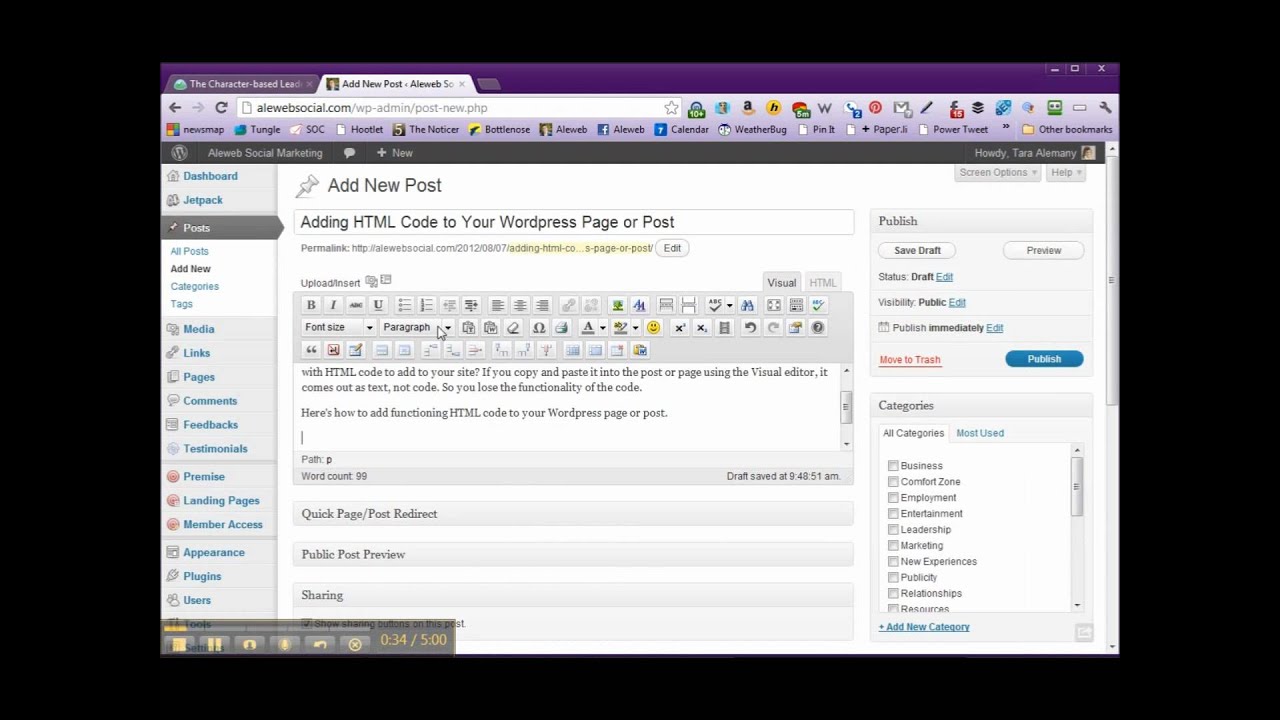 How to add functioning HTML code to a Wordpress page or ...