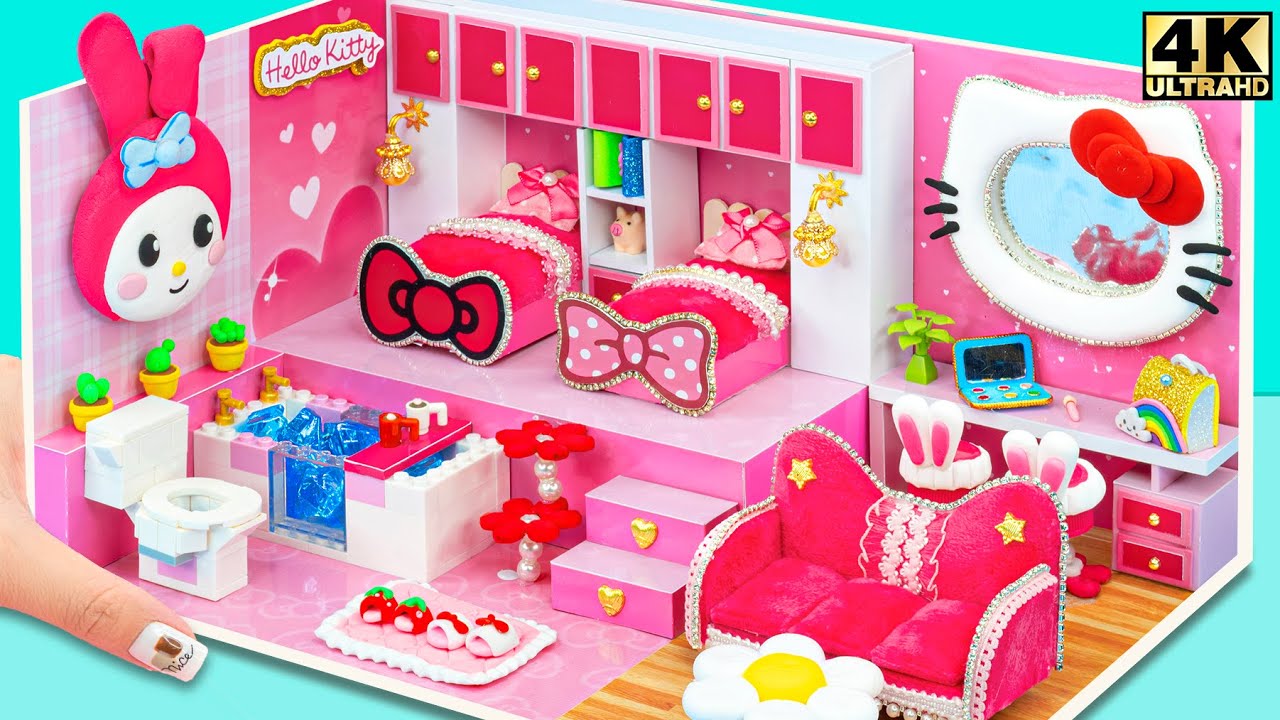 belegd broodje Socialisme een vergoeding Satisfying Build Pink Hello Kitty House with 2 Bed from Cardboard, Paper  and Craft LEGO Bathroom ❤️ - YouTube