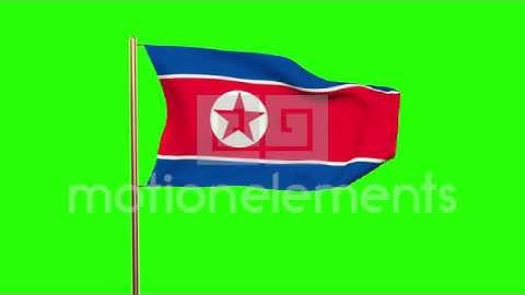 North Korea Flag With Cloud Waving In The Wind. Green Screen, Alpha Matte. Loopa Stock Animation
