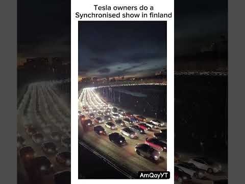 Tesla owners do a synchronised show in finland 🤯 #life #tesla #entertainment