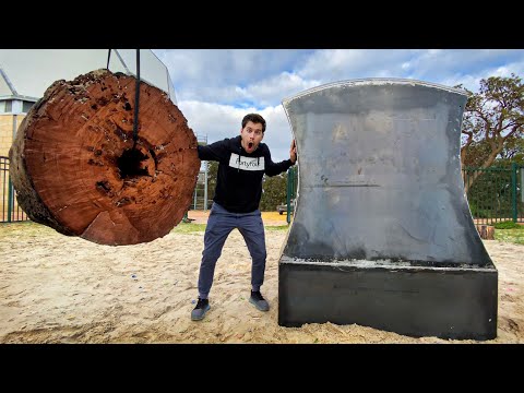 GIANT AXE Vs. GIANT STUMP Dropped from 45m!