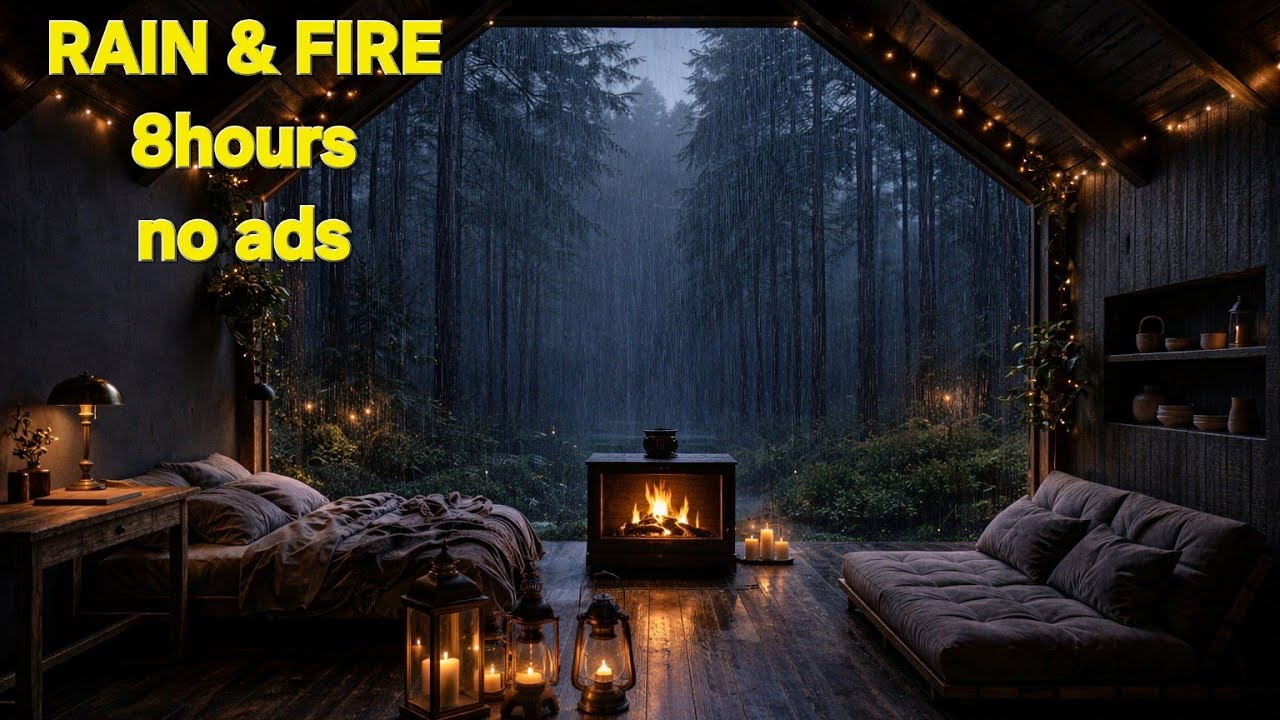 Heavy Rain & Fireplace 🔥 Cozy Cabin Sleep Sounds (8 Hours) Sound for a ...