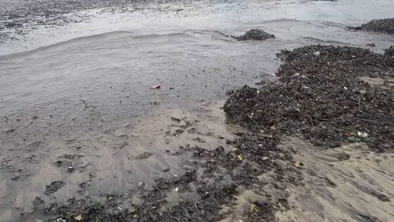 Karwar beach with heavy rain (sea pollution