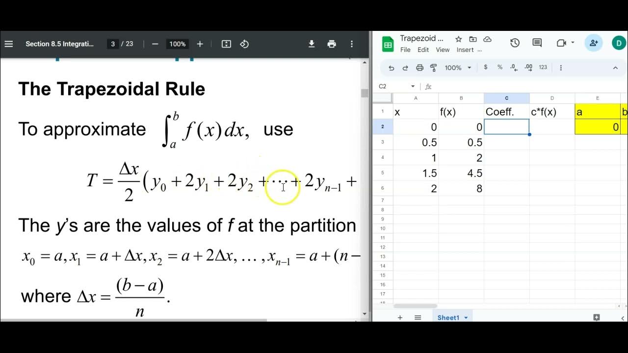 Making a Trapezoid Method Calculator for Approximating Definite Integrals with Google Sheets