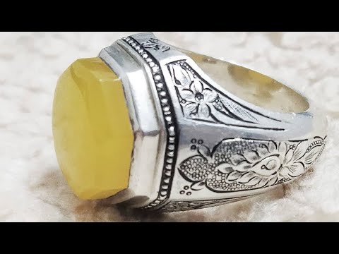 خاتم فضة من حجر شرف الشمس العقيق الاصفر صناعة یدویة احجار الشفاء