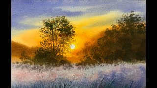 How to paint Sunset Scene in watercolor