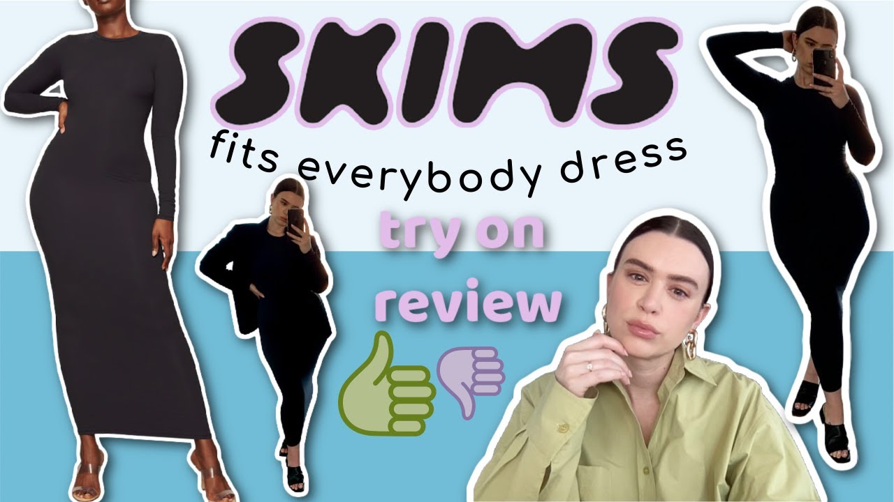 SKIMS FITS EVERYBODY CREW NECK LONG SLEEVE DRESS try on review 