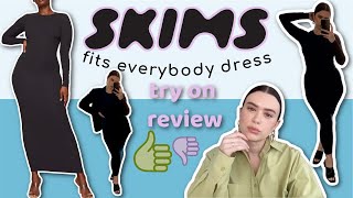 SKIMS FITS EVERYBODY CREW NECK LONG SLEEVE DRESS try on review screenshot 3