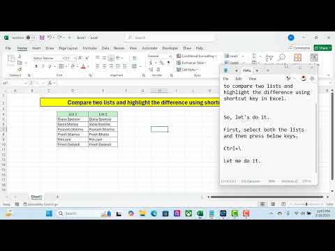 Compare two lists and highlight the difference using shortcut key in Excel