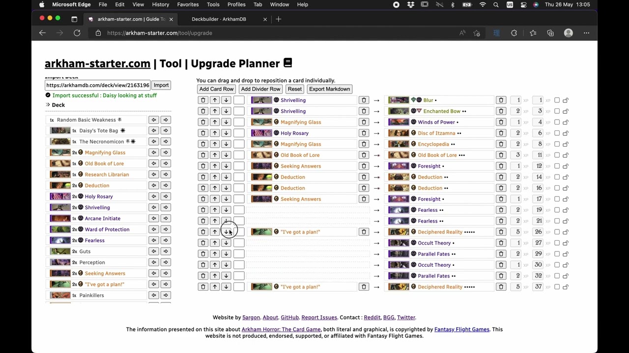 "Upgrade Planner" Deckbuilding Tool - Arkham Horror The Card Game