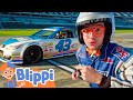 VROOM VROOM Race Car with Blippi! | How To Drive RaceCars For Children | Educational Videos For Kids