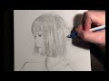 Woman fine hair profile  pencil drawing study timelapse  art vlog
