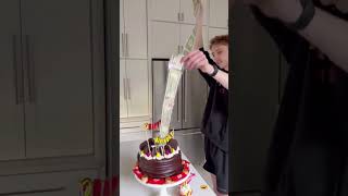 Surprised my son wirh a money cake for his 20th birthday! This is a fun grocery store cake hack. #b