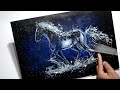 Horse Painting on Canvas / Black And White / Easy Tutorial For Beginners /Abstract with Acrylic