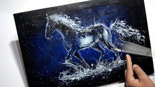 Horse Painting on Canvas / Black And White / Easy Tutorial For Beginners /Abstract with Acrylic