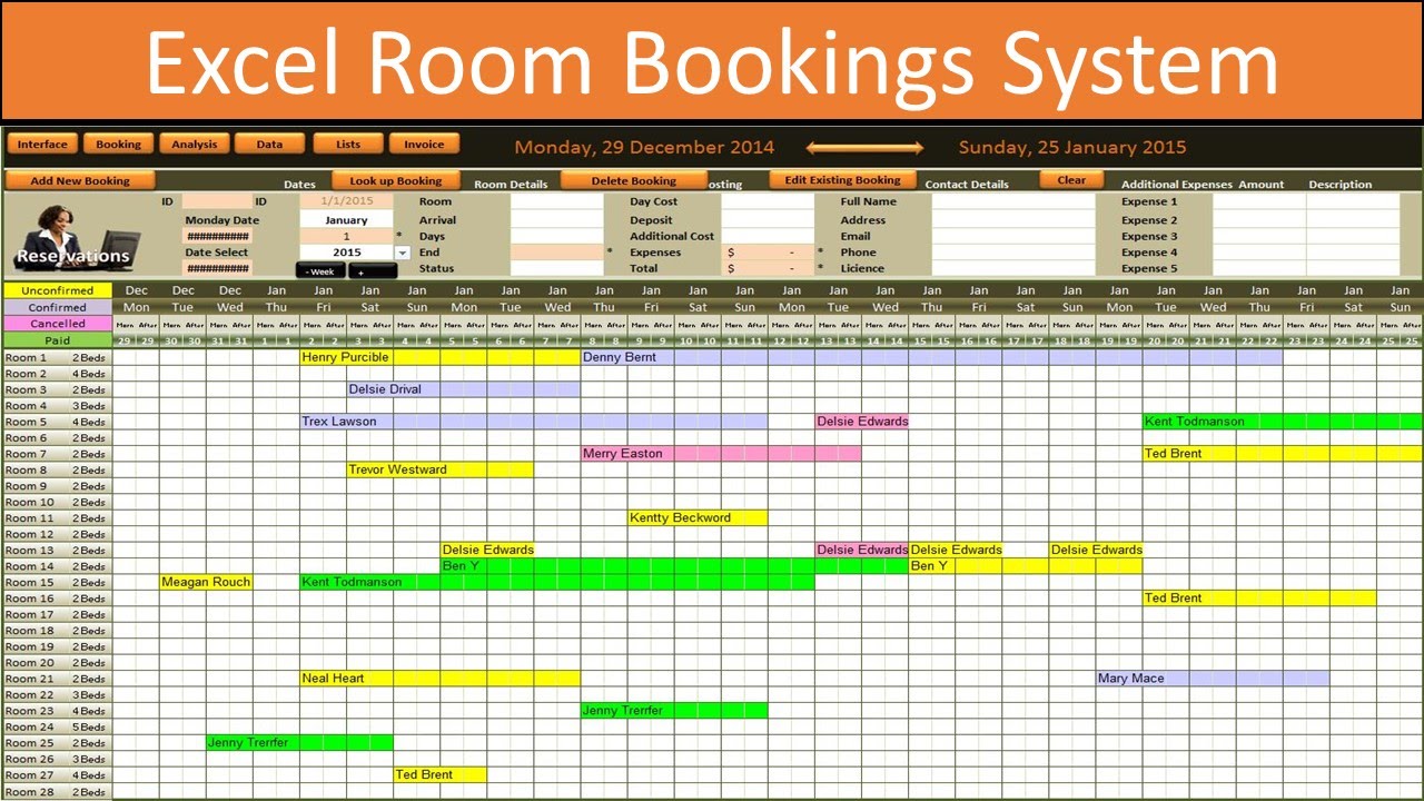 Excel Room Bookings Calendar Youtube