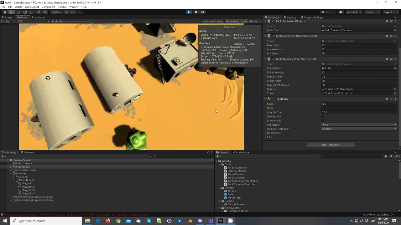 Unity Tanks Project - Collisions and Health System