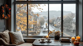 Relaxing Morning Jazz 🍂☕ Cozy Fall Coffee Shop with Soft Jazz Music & Rain Sounds for Reading, Study