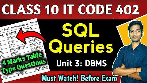 SQL Queries Class 10 | Database Management System Important Questions | IT CODE 402 | TERM 2
