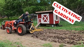 PERPARING GARDEN BEDS WITH KUBOTA B2601 AND KING KUTTER CULTIVATOR