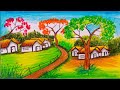 কিভাবে খুব সহজে গ্রামের দৃশ্য আঁকবো। How to draw village scenary drawing with oil pastel.