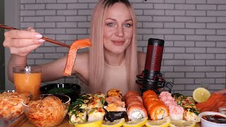 MUKBANG | Роллы, суши, гунканы, салаты | Sushi/rolls, gunkan salads не ASMR