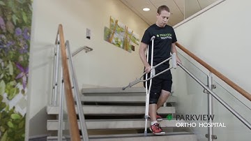 Using Crutches: Going down stairs with a railing