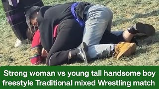 A Strong Woman Vs A Tall Strong Boy Freestyle Traditional Mixed Wrestling Kushti Match Fight