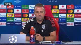 Head coach of bayern munich hansi flick is holding a press conference
together with one player in lisbon on thursday, august 13, the day
before his team play...