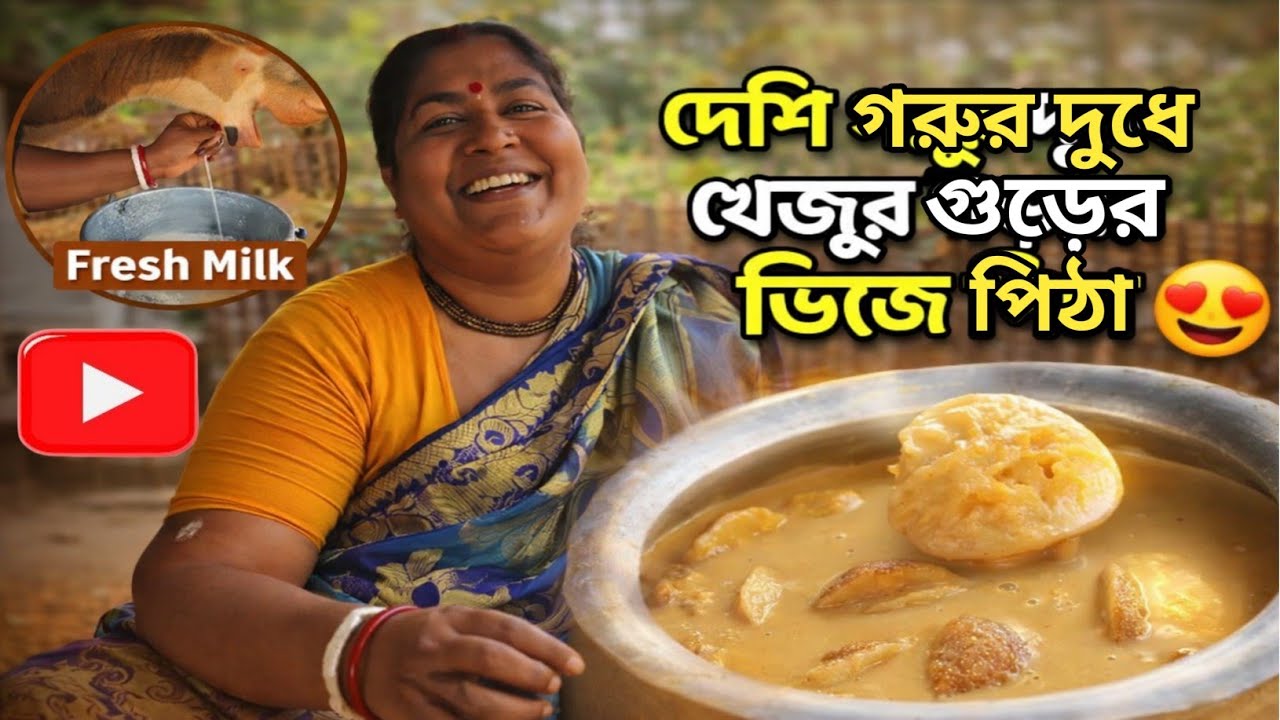 বাড়ির দেশি গরুর দুধ আর খেজুর গুড় দিয়ে ভিজে পিঠা বানালাম এভাবে