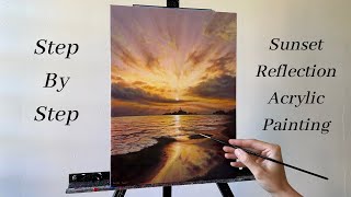 How to PAINT Sunset Reflection | ACRYLIC PAINTING 🌅