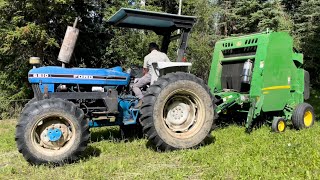 Baling Hay With An Old Tractor And New Baler | Ford 6610 | John Deere 450e | Also Featuring The Cows