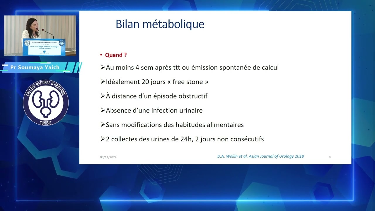 Bilan métabolique et suivi des lithiases urinaire