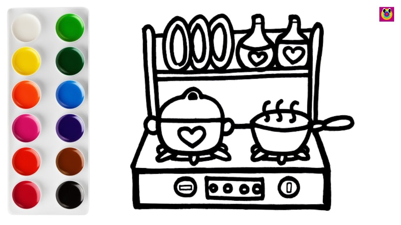 Kitchen Set Drawing, Painting and Coloring for Kids, Toddlers | How to ...