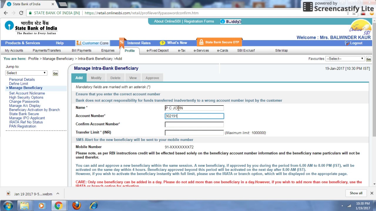 How To Add Beneficiary For Fund Transfer Online SBI YouTube How To Add Beneficiary For Fund Transfer Online SBI YouTube