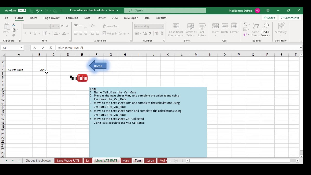 excel 365 vat link sheets youtube