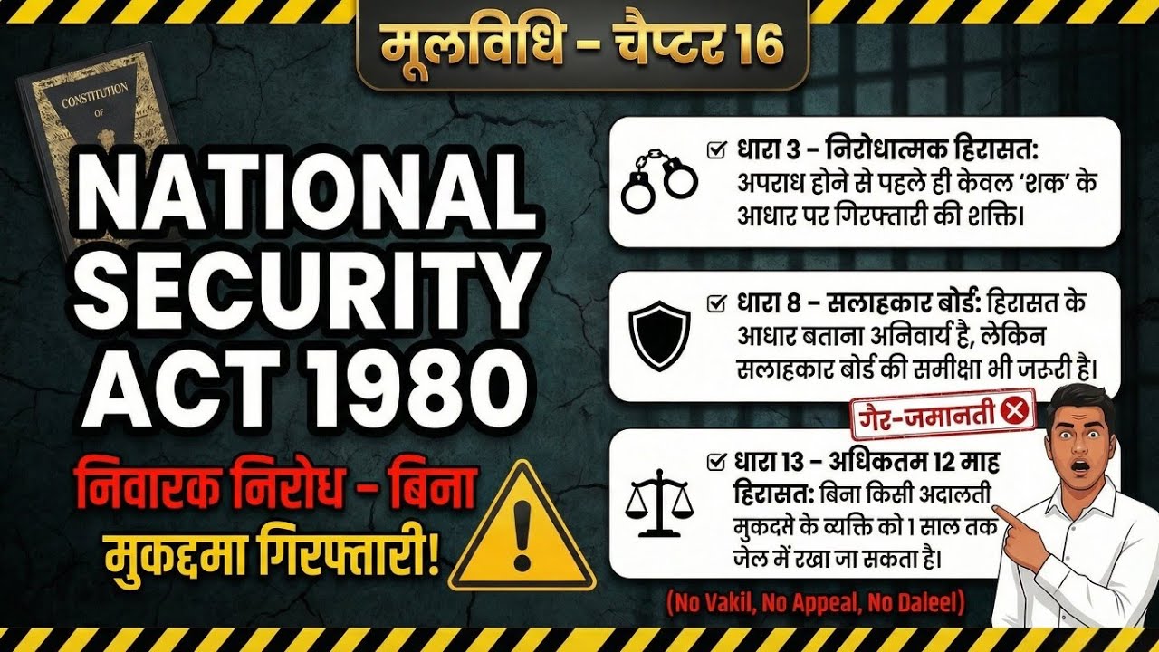 🔥मूलविधि | National Security Act 1980 | Preventive Detention ऐसे समझो कि कभी भूलोगे नहीं 