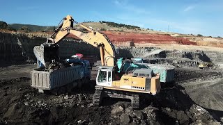 Seven Liebherr & Caterpillar Excavators Working On Huge Mining Area - Aerial View - Ascon Ltd