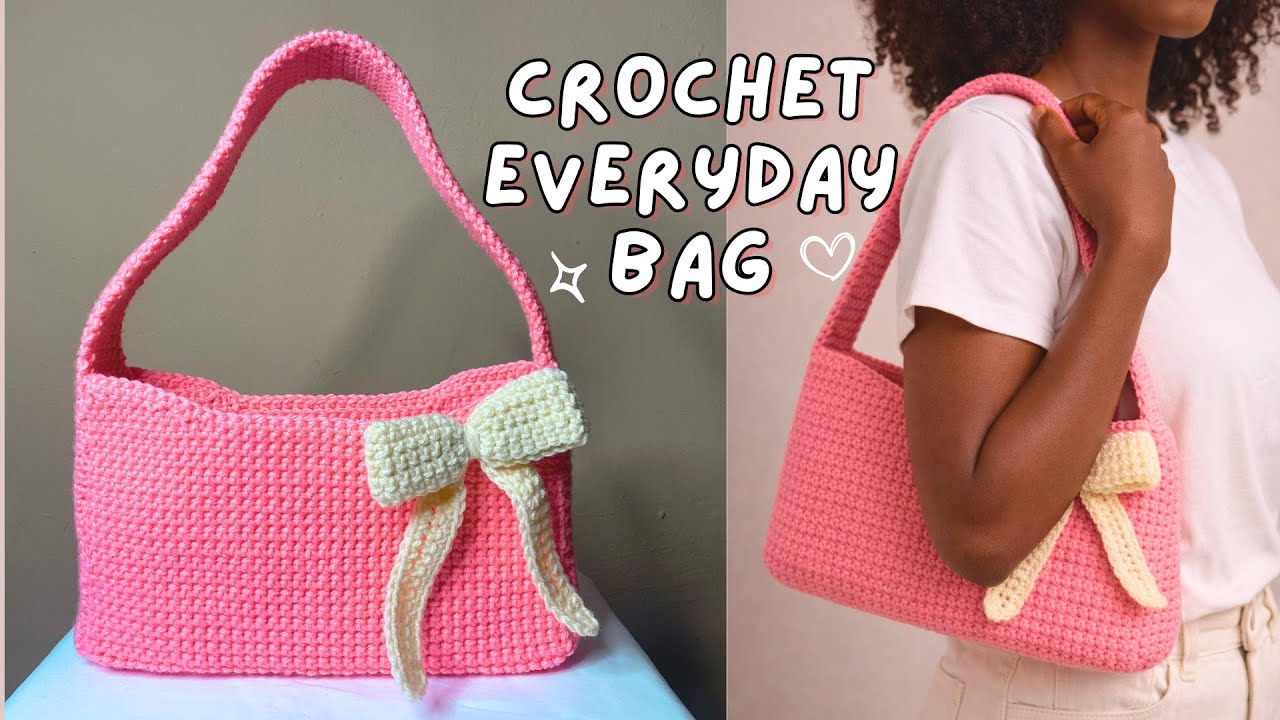 crochet shoulder bag tutorial, crochet structured bag, crochet tote bag with bow, beginner friendly