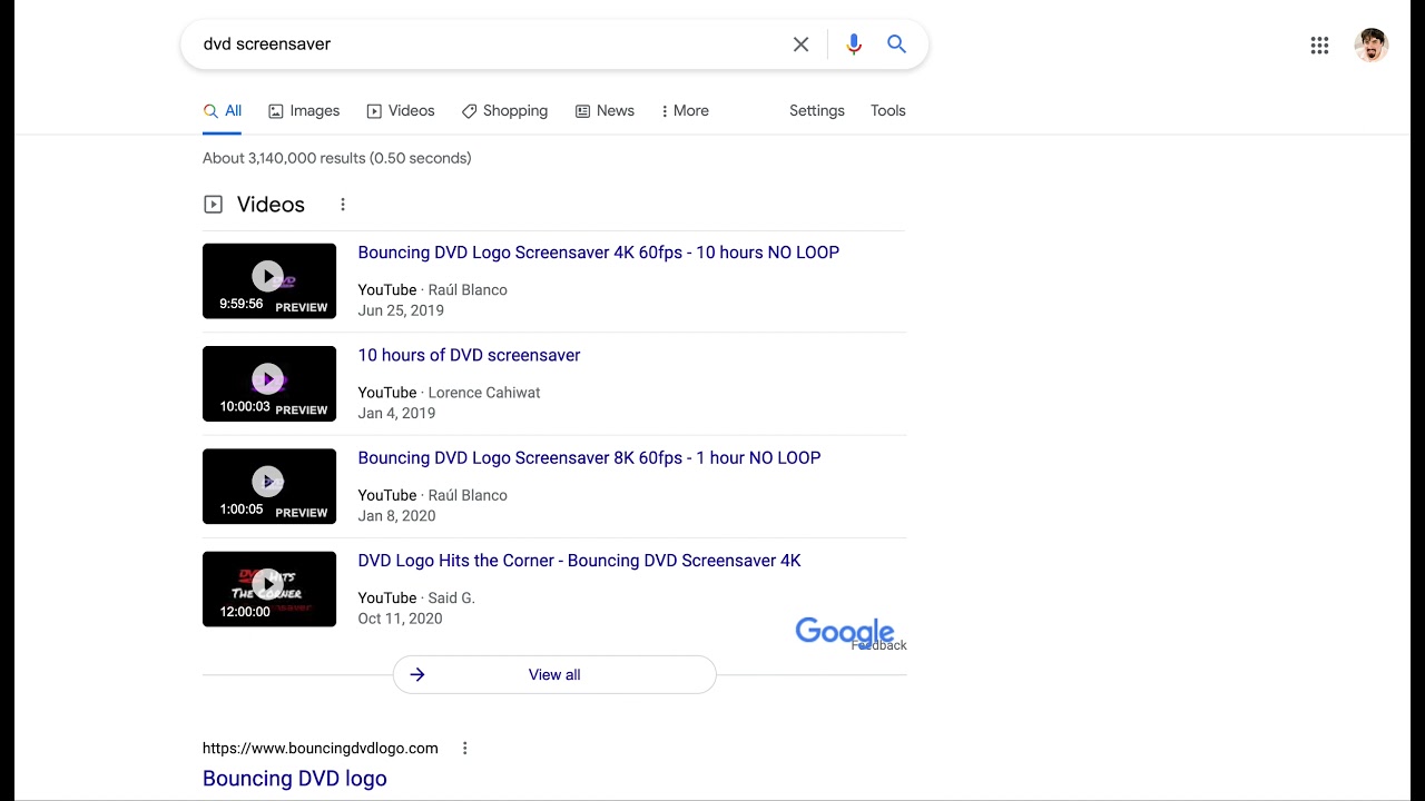 T9 on X: searching dvd screensaver will cause the google logo to bounce  around the page (if you tab out and back in, it will always hit the corner)   / X