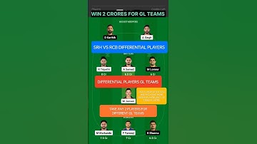 SRH VS RCB DIFFERENT PLAYERS| DREAM11 PREDICTION #ipl #dream11 #fantasycricket