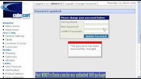 [MRGTecHelp.com CUBECART Tutorial Series] Changing your Admin password in CubeCart