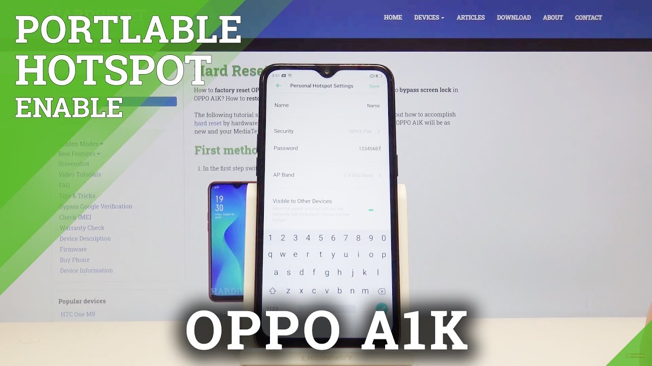 How To Enable Portable Hotspot In Oppo A1k Share Wi Fi Youtube