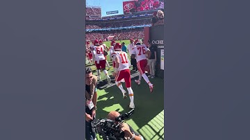 Thumbnail of Andy Reid, Patrick Mahomes and the KC Chiefs get a greeting at Levi’s Stadium as they take the field
