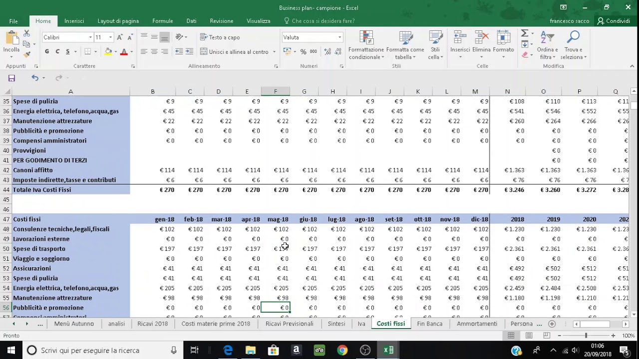 business plan template excel italiano
