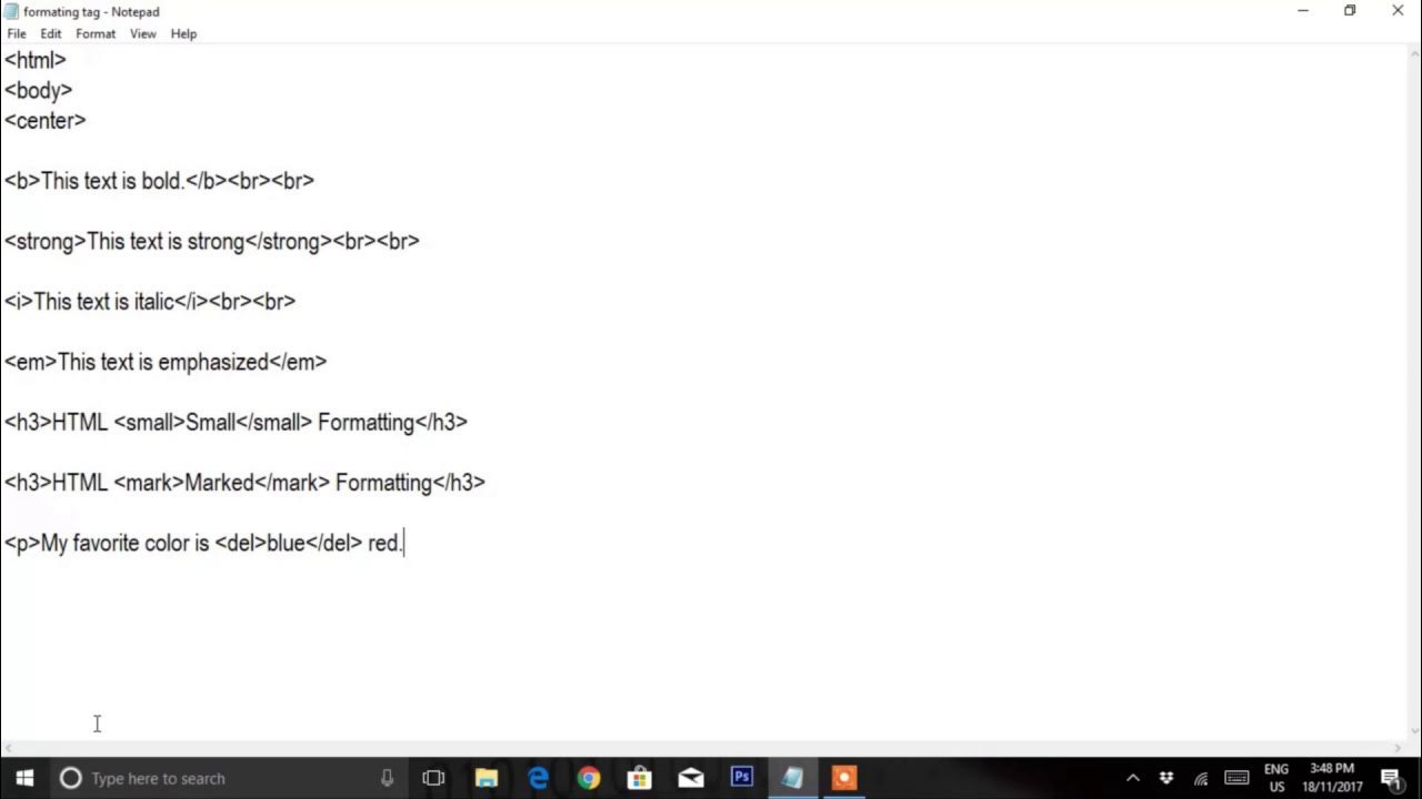 How to add html text formatting tag in a webpage for beginners - YouTube