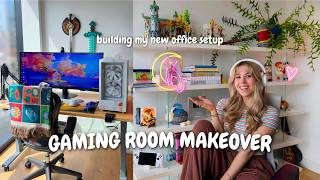 Building my new gaming room 🌙🌿 Redoing my pc gaming setup + office in NEW apartment 🤍
