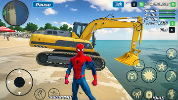 Rope Frog Ninja Hero Strange Gangster - Construction Excavator at Beach - Android Gameplay